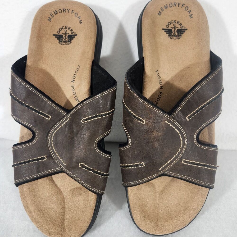 Dockers Sandals Mens Size 12M Brown Memory Foam Slide Casual Comfort 90-21398